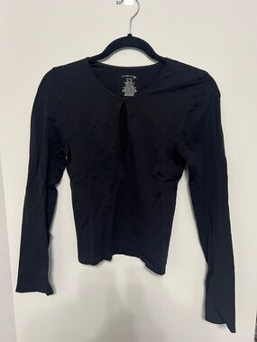 Free People Intimately Black Long-Sleeve Keyhole Tee, Size M/L